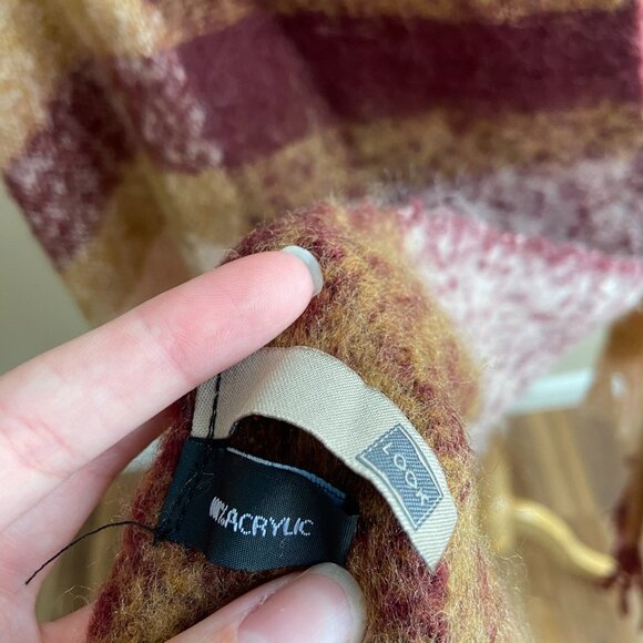 Soft Cozy Chunky Knit Boho Plaid Print Fringe Trim Oversized Scarf Wrap - Picture 7 of 13